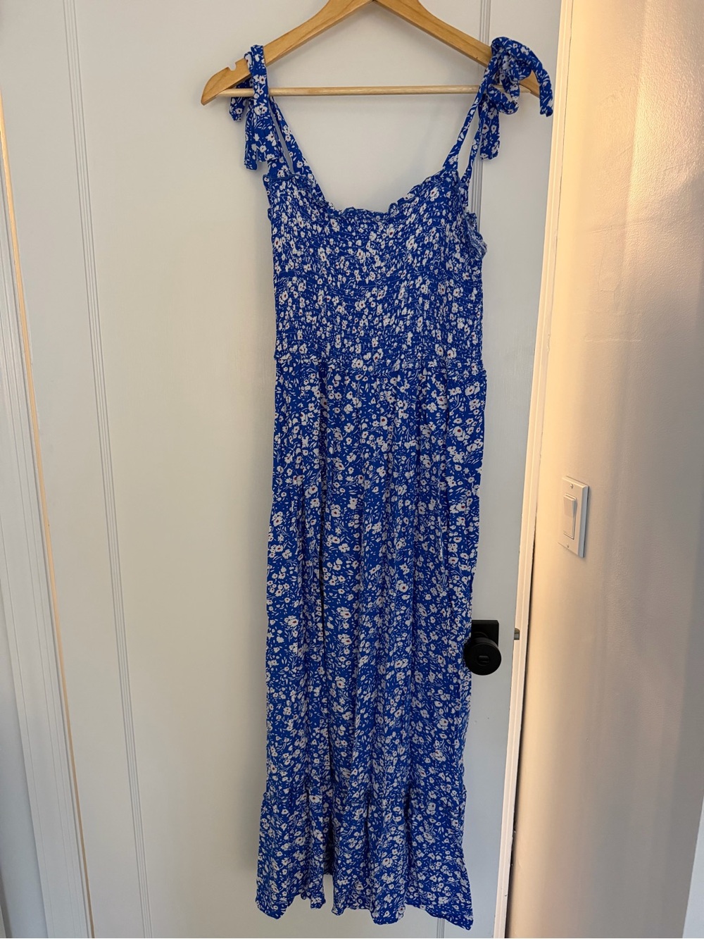 Blue Floral Maxi Dress with Tie Straps